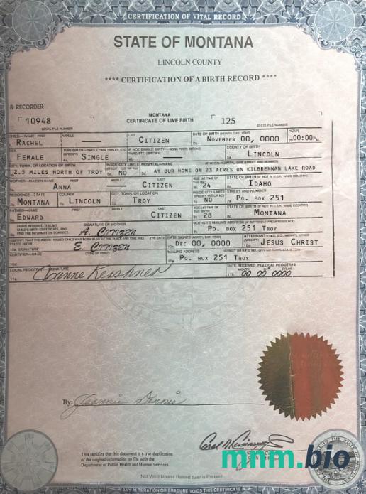 USA Montana state narodziny certyfikat szablon w formacie PSD